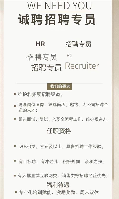 招聘專員(周末雙休?年終獎(jiǎng))